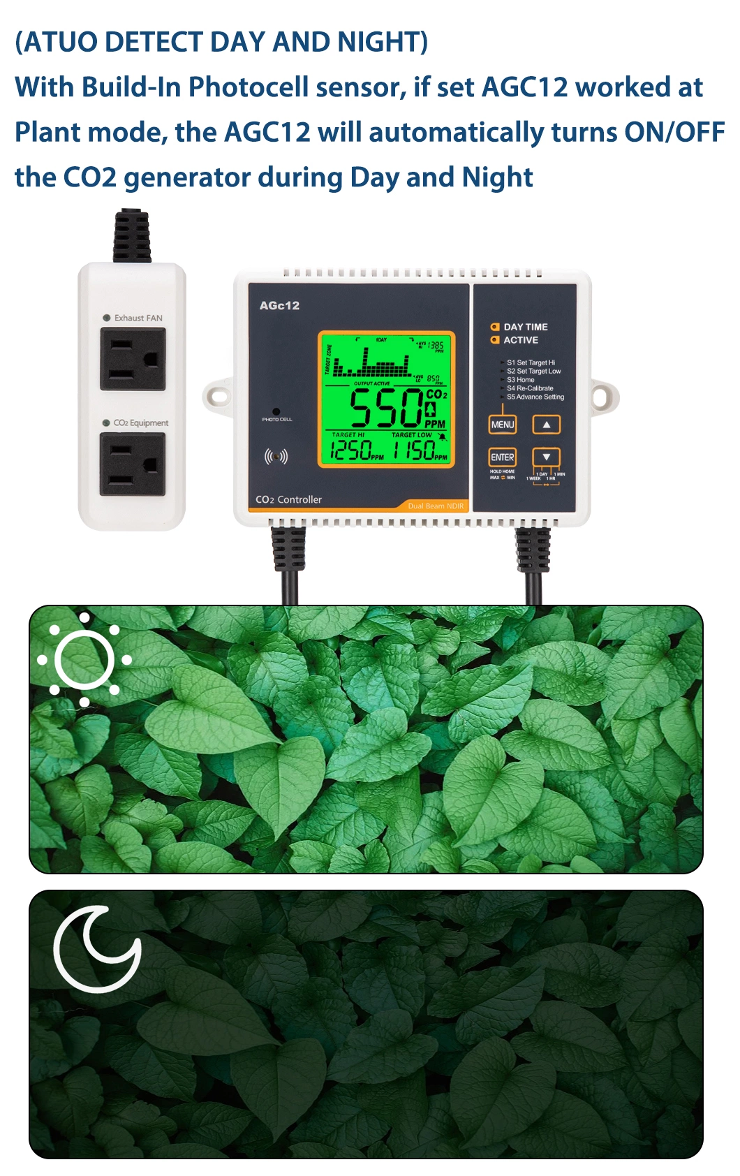 CO2 Controller with Build in Day and Night Sensor Chart Trend Display